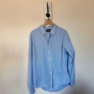 RALPH LAUREN • Blue and White Striped Cotton Casual Button Down Shirt